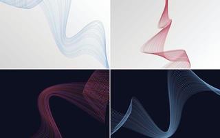 Set of 4 geometric wave pattern background Abstract waving line vector