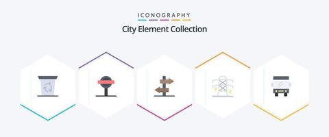 City Element Collection 25 Flat icon pack including transport. bus. board. tower. line vector