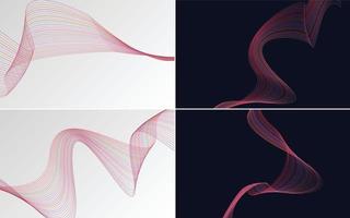 Set of 4 geometric wave pattern background Abstract waving line vector