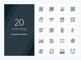 20 Computer Hardware Outline icon for presentation vector