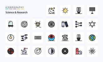 paquete de iconos de estilo lleno de 25 líneas científicas vector