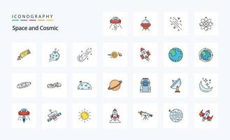 paquete de iconos de estilo lleno de línea espacial 25 vector