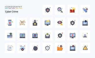 paquete de iconos de color plano de 25 delitos cibernéticos vector