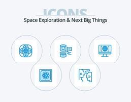 exploración espacial y próximas grandes cosas blue icon pack 5 diseño de iconos. gran pensamiento. conversacional. interacción. interfaces conversacionales. global vector