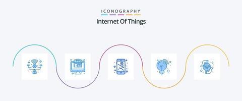 paquete de iconos azul 5 de internet de las cosas que incluye protegido. manos. móvil. conexiones lámpara vector