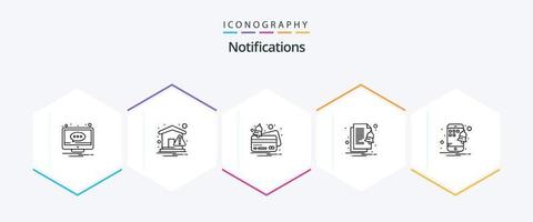 Notifications 25 Line icon pack including mobile. notification. warning. file. payment vector