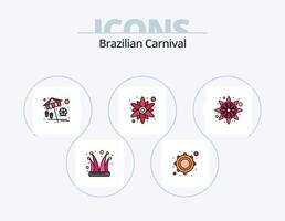 línea de carnaval brasileño lleno de icono paquete 5 diseño de icono. trofeo. brasileño. collar. feliz triste. papeles vector