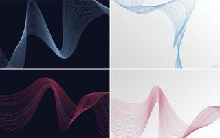 Set of 4 geometric wave pattern background Abstract waving line vector