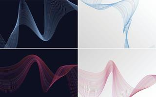 Set of 4 geometric wave pattern background Abstract waving line vector