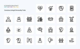 25 Concious Living And Personality Traits Line icon pack vector