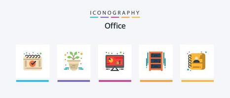 paquete de iconos de oficina plana 5 que incluye empleado. armario. computadora. sorteo de oficina. muebles. diseño de iconos creativos vector