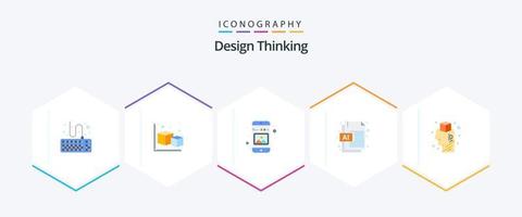 Design Thinking 25 paquete de iconos planos que incluye el cerebro. documento. objeto. ai. teléfono vector