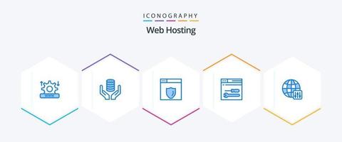 Web Hosting 25 Blue icon pack including configuration. web. server. tools. development vector