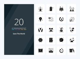 20 Save The World Solid Glyph icon for presentation vector