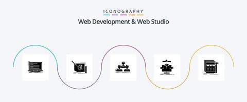 Web Development And Web Studio Glyph 5 Icon Pack Including data. algorithm. page. team. group vector