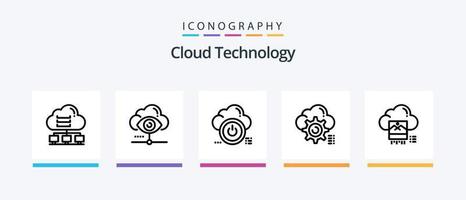 paquete de iconos de la línea 5 de tecnología en la nube que incluye la nube. engranaje. nube. informática. documento. diseño de iconos creativos vector