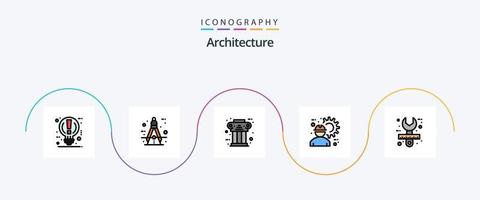 Architecture Line Filled Flat 5 Icon Pack Including engineer. architect. measure. history. ancient vector