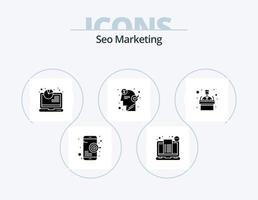 Seo Marketing Glyph Icon Pack 5 Icon Design. seo. business. ticket. brainstorming. analytics vector
