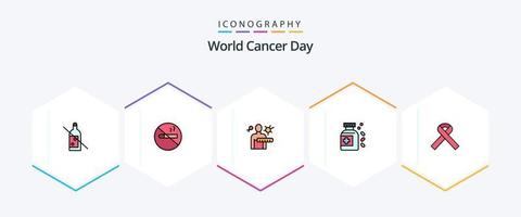 paquete de iconos de línea completa del día mundial del cáncer 25 que incluye etapas. enfermedad. No Fumar. virus. cáncer vector