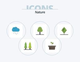 paquete de iconos planos de naturaleza 5 diseño de iconos. árbol. hoja. lluvia. pluma. verano vector