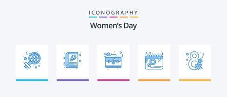 paquete de iconos azul 5 del día de la mujer que incluye el día. mujer. bolsa. plan. calendario. diseño de iconos creativos vector