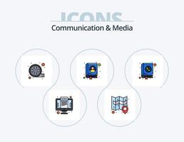 Communication And Media Line Filled Icon Pack 5 Icon Design. letter. new. microphone. email. manuals vector