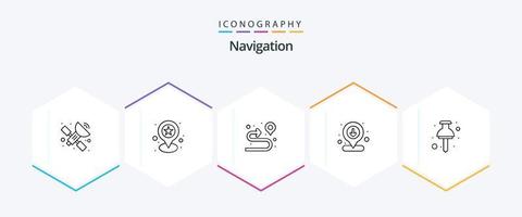 paquete de iconos de 25 líneas de navegación que incluye . mapa. ruta. ubicación. interfaz vector