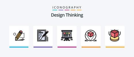 la línea de pensamiento de diseño llenó un paquete de 5 íconos que incluye una lista de verificación. portapapeles. Procesando. nodos. dibujo. diseño de iconos creativos vector