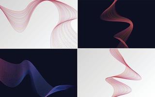 Set of 4 geometric wave pattern background Abstract waving line vector