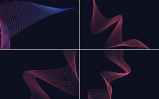 Set of 4 geometric wave pattern background Abstract waving line vector