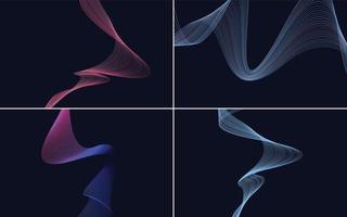 Set of 4 geometric wave pattern background Abstract waving line vector