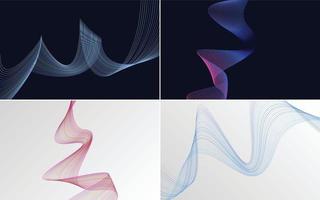 Set of 4 geometric wave pattern background Abstract waving line vector