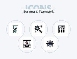 línea de negocios y trabajo en equipo lleno de icono paquete 5 diseño de icono. proceso. corporativo. creativo. negocio. tecnología vector