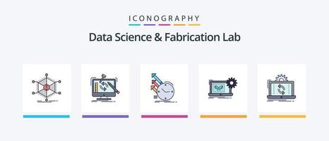 La línea de laboratorio de fabricación y ciencia de datos llenó el paquete de 5 íconos, incluida la computadora. descifrador. modelo. Procesando. herramientas. diseño de iconos creativos vector