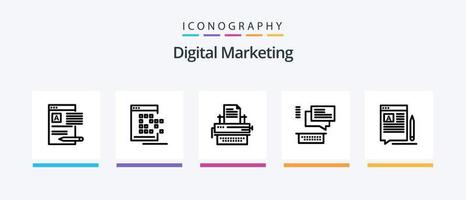 paquete de iconos de línea 5 de marketing digital que incluye blog. video. documento. web. artículo. diseño de iconos creativos vector