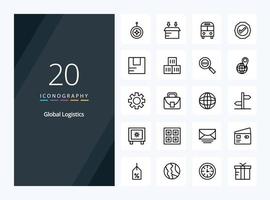 20 icono de esquema de logística global para presentación vector