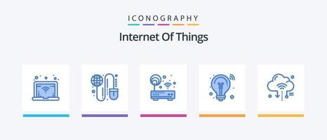 paquete de iconos azul 5 de internet de las cosas que incluye iot. solución inteligente. dispositivo. innovación. bulbo. diseño de iconos creativos vector