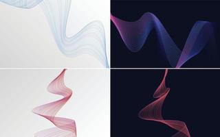 Set of 4 geometric wave pattern background Abstract waving line vector