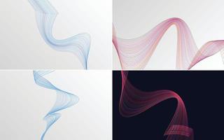 Set of 4 geometric wave pattern background Abstract waving line vector