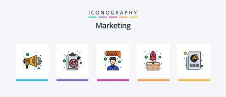 la línea de marketing llenó el paquete de 5 íconos, incluido el inicio. filtrar. objetivo. clasificar. filtrar. diseño de iconos creativos vector