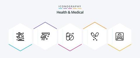 Health And Medical 25 Line icon pack including sclaes. health. medical. medical. health vector