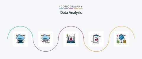 Data Analysis Line Filled Flat 5 Icon Pack Including data. seo. computer. check list. analytics vector