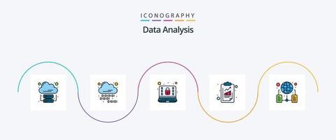 paquete de iconos de 5 planos llenos de línea de análisis de datos que incluye datos. SEO computadora. Lista de Verificación. analítica vector