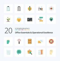 20 Office Essentials And Operational Exellence Flat Color icon Pack like pie popup safe message chat vector