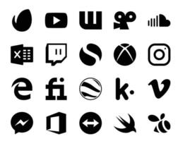 20 Social Media Icon Pack Including vimeo google earth excel fiverr instagram vector