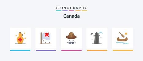 Paquete de 5 íconos planos de canadá que incluye kayak. edificio. firmar. torre de canadá. Canadá. diseño de iconos creativos vector