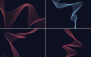 Set of 4 geometric wave pattern background Abstract waving line vector