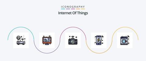 Internet Of Things Line Filled Flat 5 Icon Pack Including control. online. weather. arrow. internet of things vector