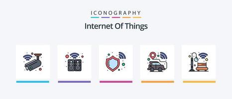 la línea de Internet de las cosas llenó el paquete de 5 iconos, incluida la señal. vehículo. audio. Auto inteligente. ubicación GPS. diseño de iconos creativos vector