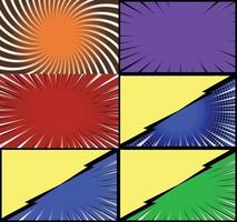 Comic book colorful frames background with halftone rays radial and dotted effects pop art style vector